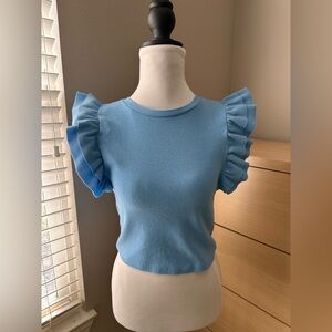 Zara Light Blue Ruffle Sleeve Tee